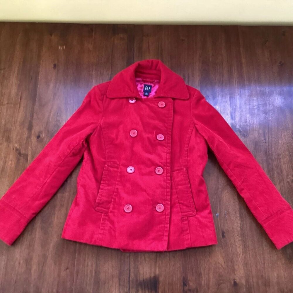 Vintage Y2K GAP Double Breasted Red Corduroy Jacket Coat Preppy Hipster Medium
